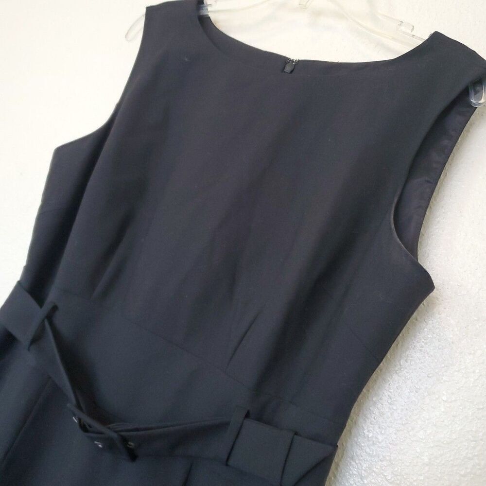Banana‎ Republic Sz 6P Black Lined & Belted Sleeveless Sheath Dress with Pockets - Picture 4 of 16